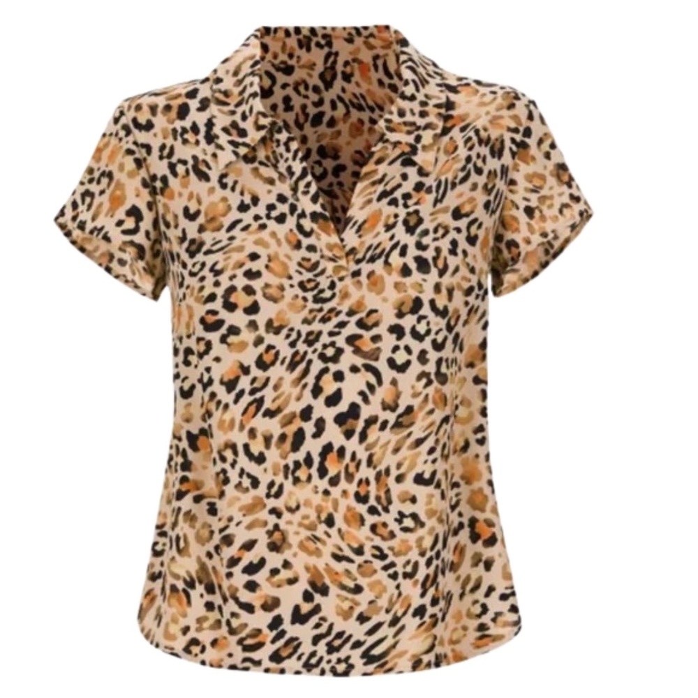 CAbi Short Sleeve Animal Print Lynx Top - SIZE S